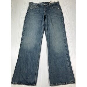 Zara Jeans Women 10 Low Rise Wide Leg Full Length Blue Cotton Stone Wash NEW